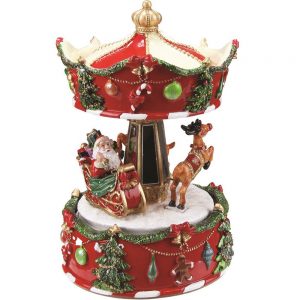 Animated Musical Santa and Reindeer Carousel Christmas Music Box